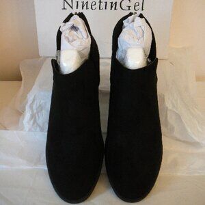 Ninetingel Black Faux Suede Back Zip Ankle High Chunky Heeled Boot-Size 10
